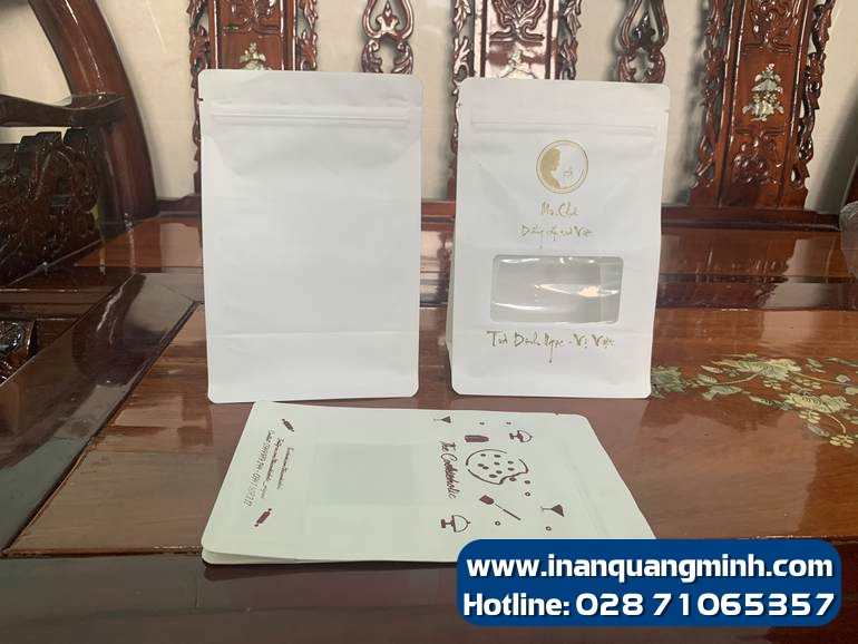 Túi zipper 8 cạnh giấy trắng