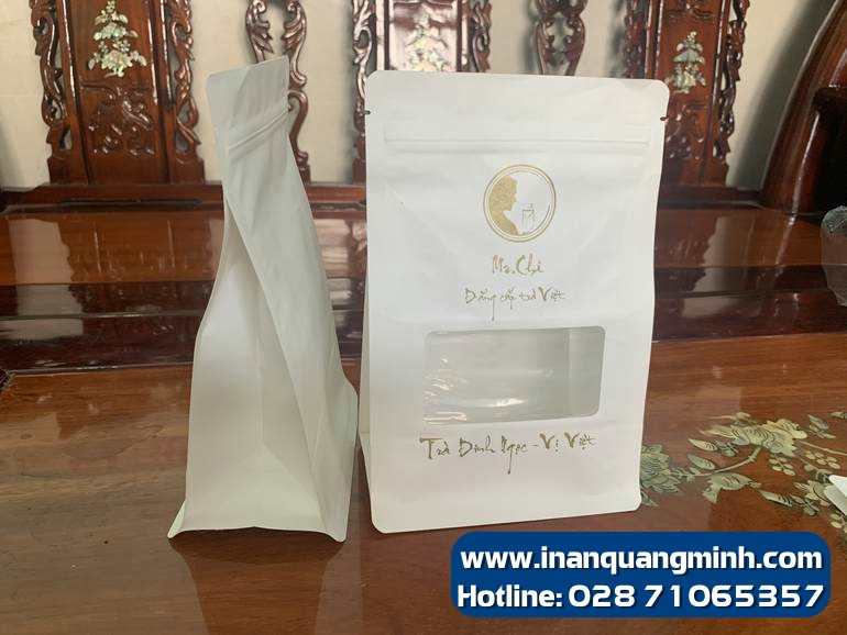 Túi zipper 8 cạnh giấy trắng